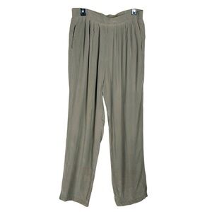 Carol Little Silk Pants Size 12 Olive Green Relaxed Fit Straight Leg Pockets
